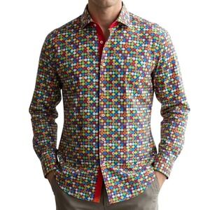 Steven Land Men's Size 4XLT Colorful Retro Polka Dot Geometric Button Down Shirt
